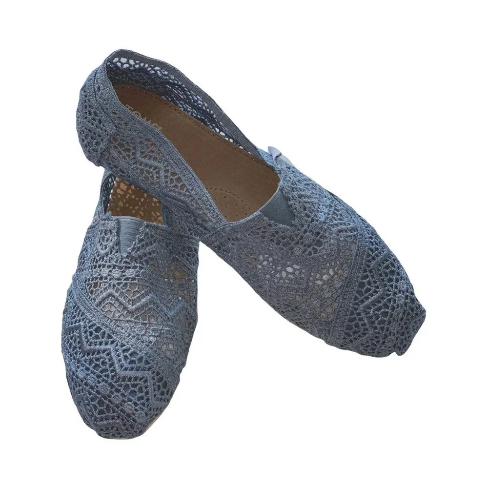 Toms Slip On Alpargata Size 8 Classics Denim Crochet NWT - Picture 7 of 10